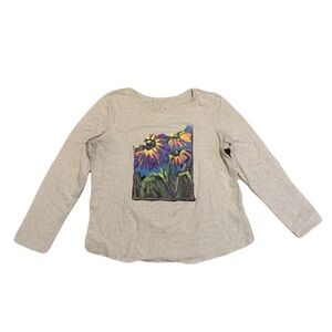 💜 Cleo Gray Long Sleeve T-Shirt with Vibrant Floral Art - Size Large